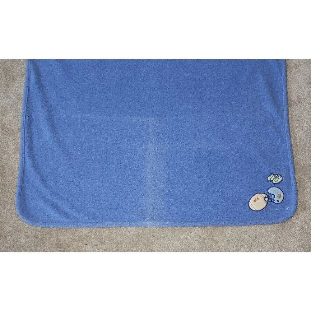 Carter's Just One Year Blue Fleece Baby Blanket Little Athlete Football READ